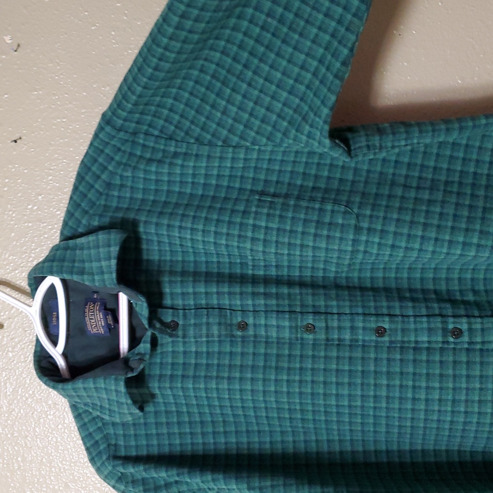 Pendleton Lodge Size XL Wool Plaid Long Sleeve Button Up Shirt Green Lumberjack - Picture 2 of 8